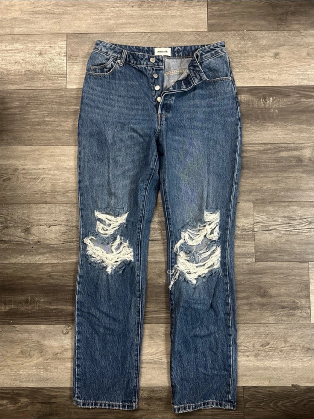 ROLLA'S Blue Distressed Straight Leg Jeans